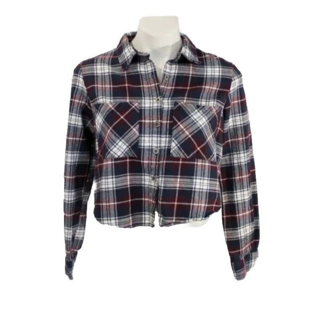 LA Hearts Cropped Flannel Button Down Long Sleeve Small
